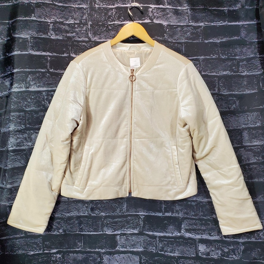 Lauren Conrad Jacket Womens Medium Quilted Full Zip Bomber Padded Shiny Coat